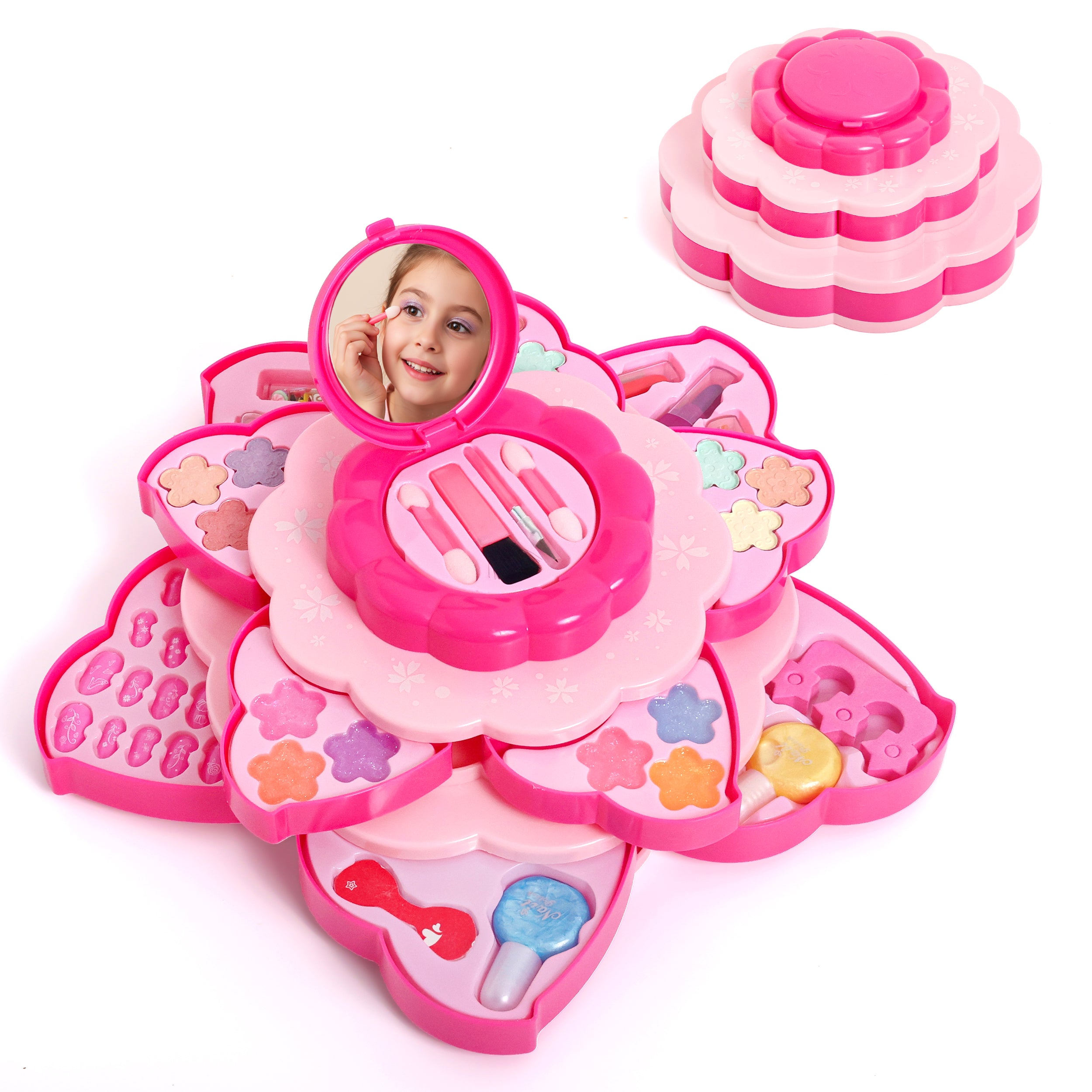 Kids Makeup Kit for Girls – Washable 5-Layer Pretend Play Cosmetics Set