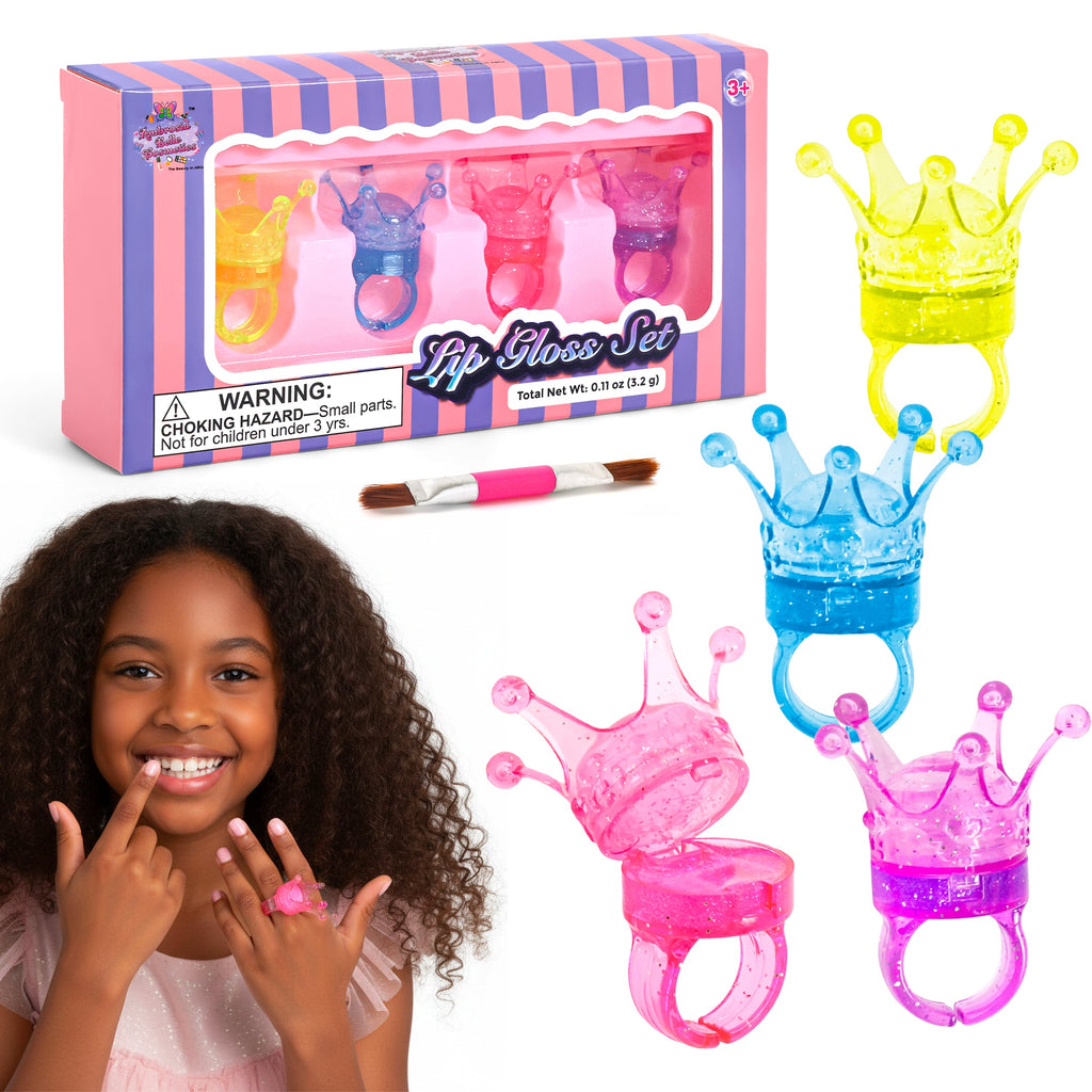 Crown-shaped lip gloss ring set for girls