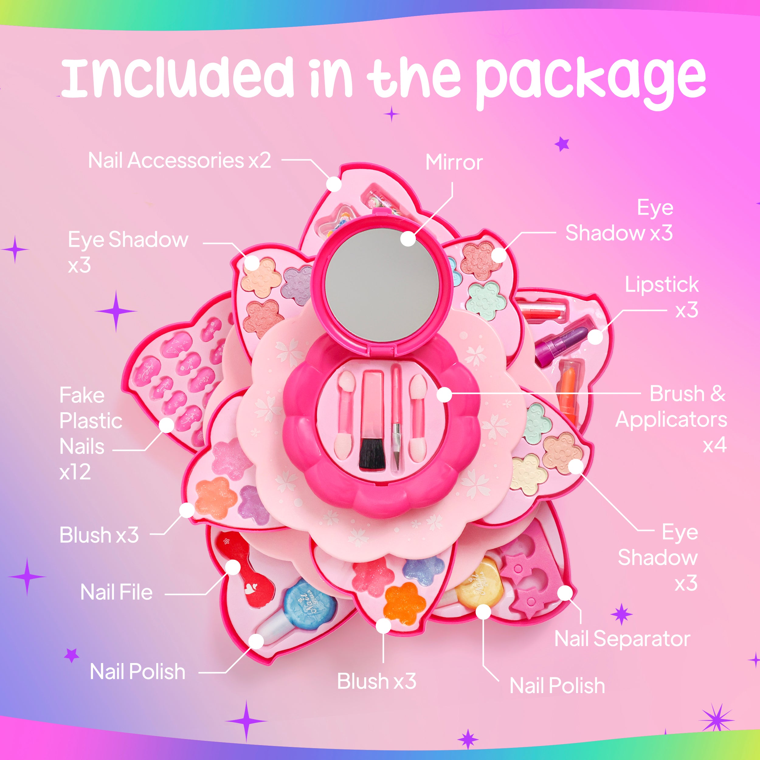 Kids Makeup Kit for Girls – Washable 5-Layer Pretend Play Cosmetics Set