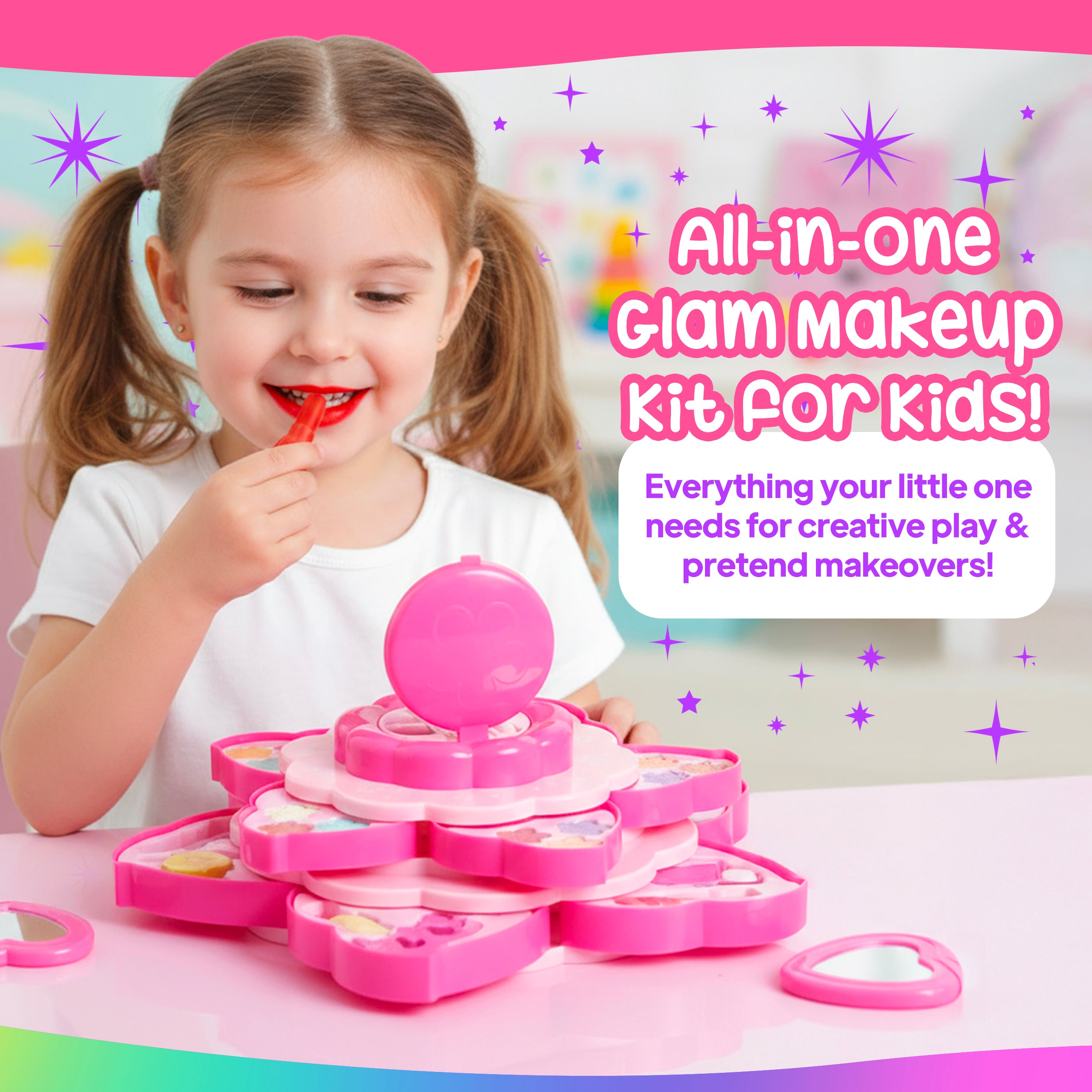 Kids Makeup Kit for Girls – Washable 5-Layer Pretend Play Cosmetics Set