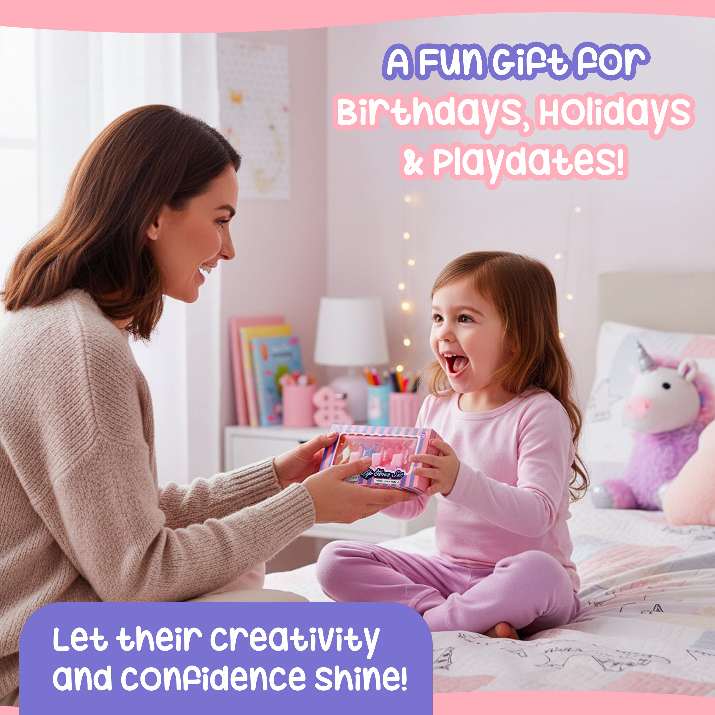Lip Gloss Ring Set for Girls – Crown Shaped Washable Kids Lip Gloss