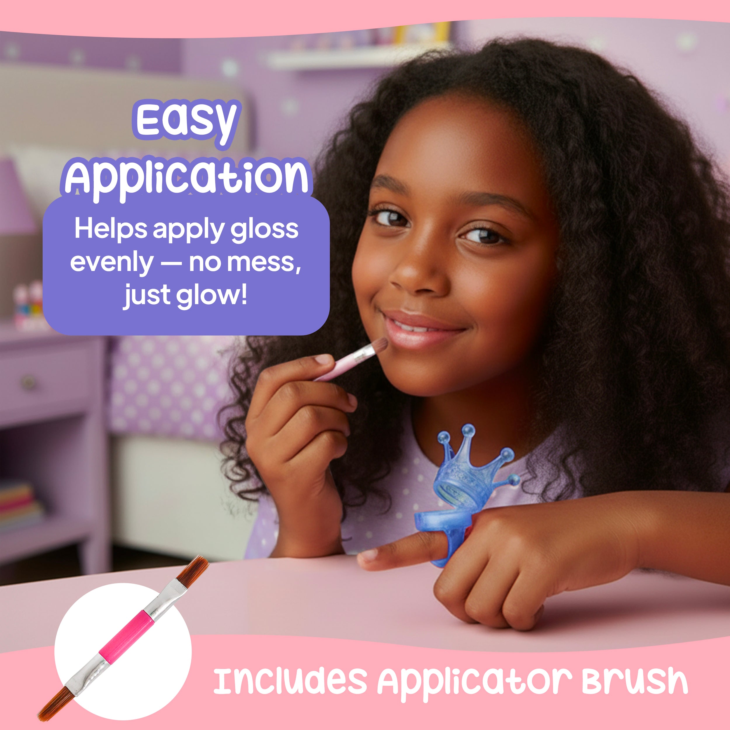 Lip Gloss Ring Set for Girls – Crown Shaped Washable Kids Lip Gloss