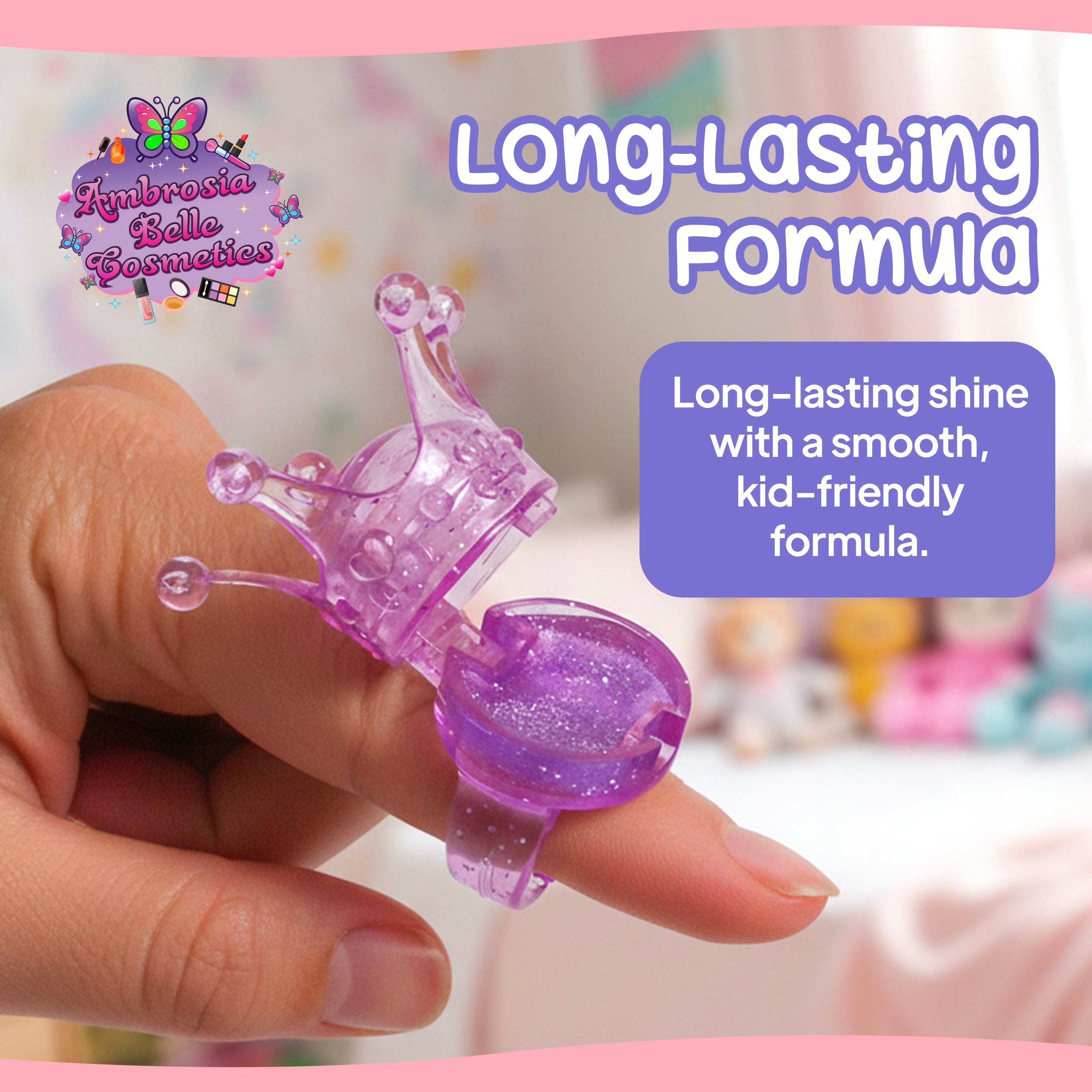 Lip Gloss Ring Set for Girls – Crown Shaped Washable Kids Lip Gloss